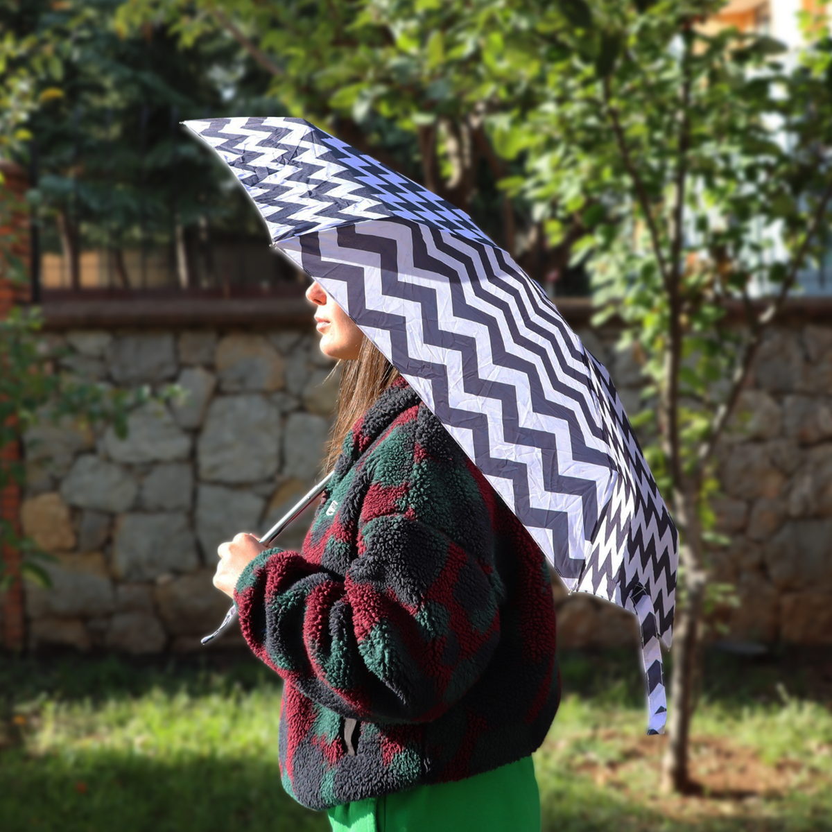 Biggdesign Moods Up Black and White Zigzag Mini Umbrella