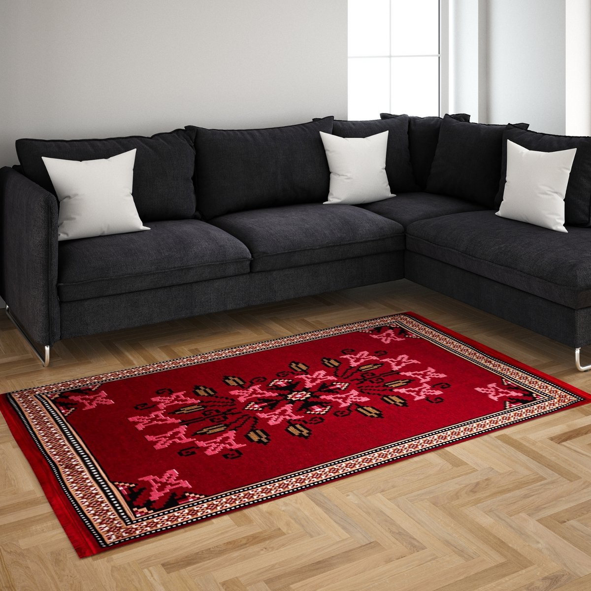 BiggHome Rug - 120*180 cm, Machine Washable, Durable, Ethnic-Inspired Pattern for Living Room, SA25PY, 47.24 x 70.87 inches, 5.7 lbs