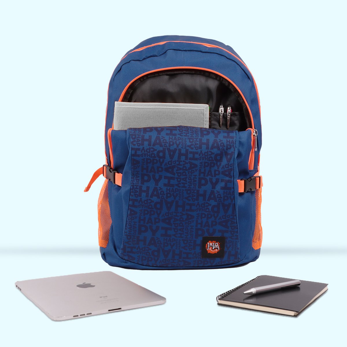 Biggdesign Moods Up Happy Unisex Laptop Backpack, Waterproof, 12.6x7.8x16.5 in, For School, Daily Use And Travel, Navy blue