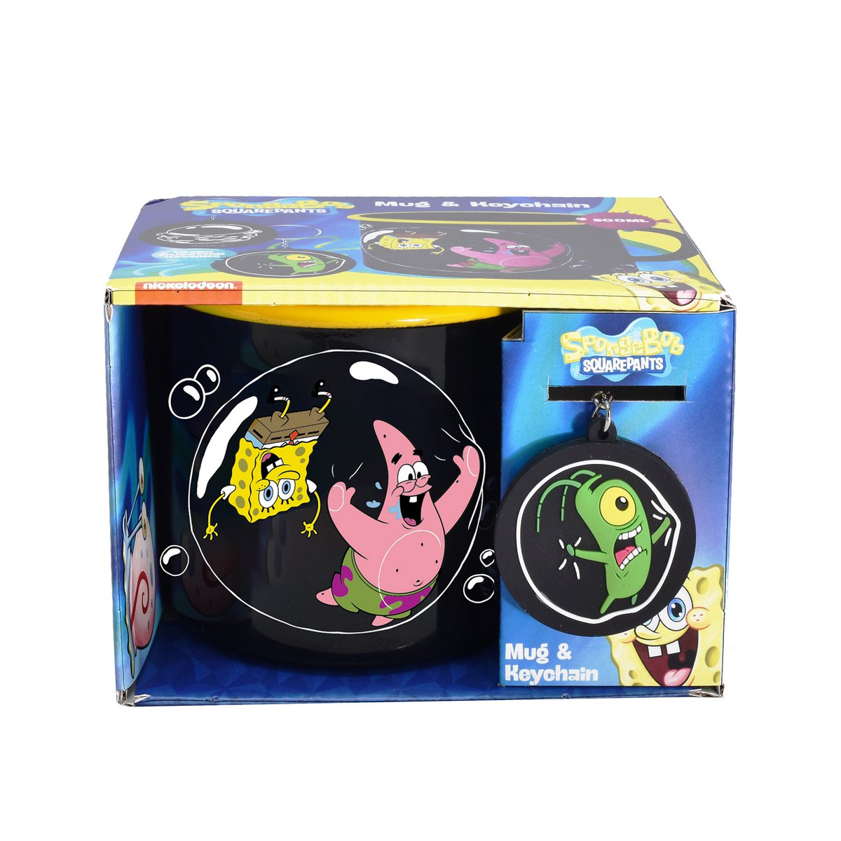 Spongebob Squarepants mug including keychain, SpongeBob and Patrick with soap bubbles, official merch