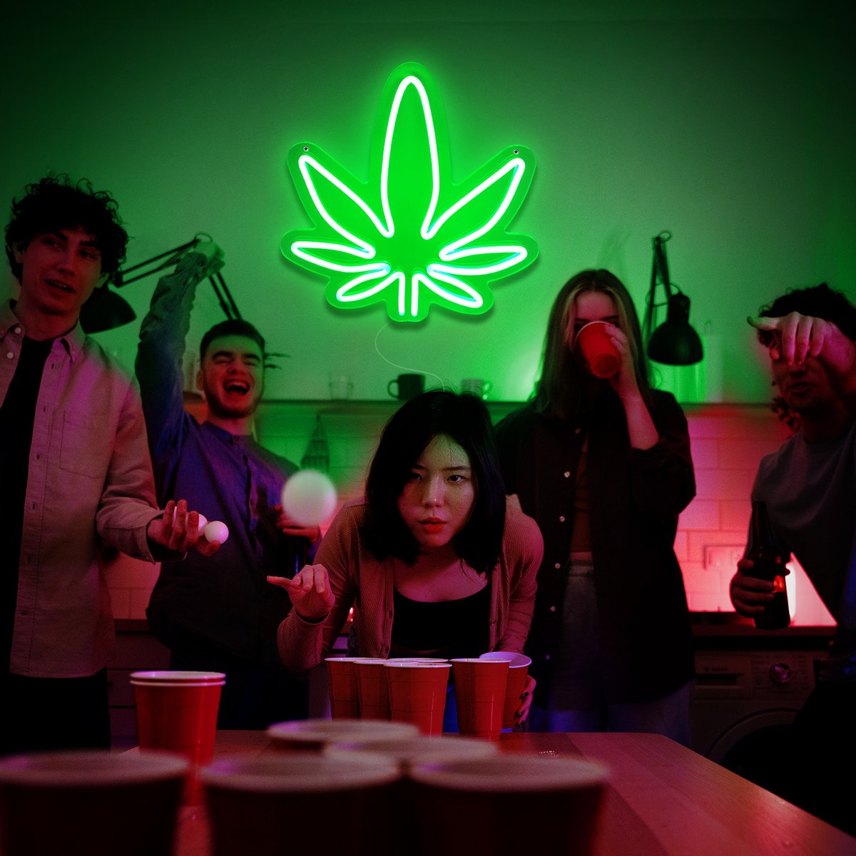 Mad Monkey - Neon Lampe "Weed"