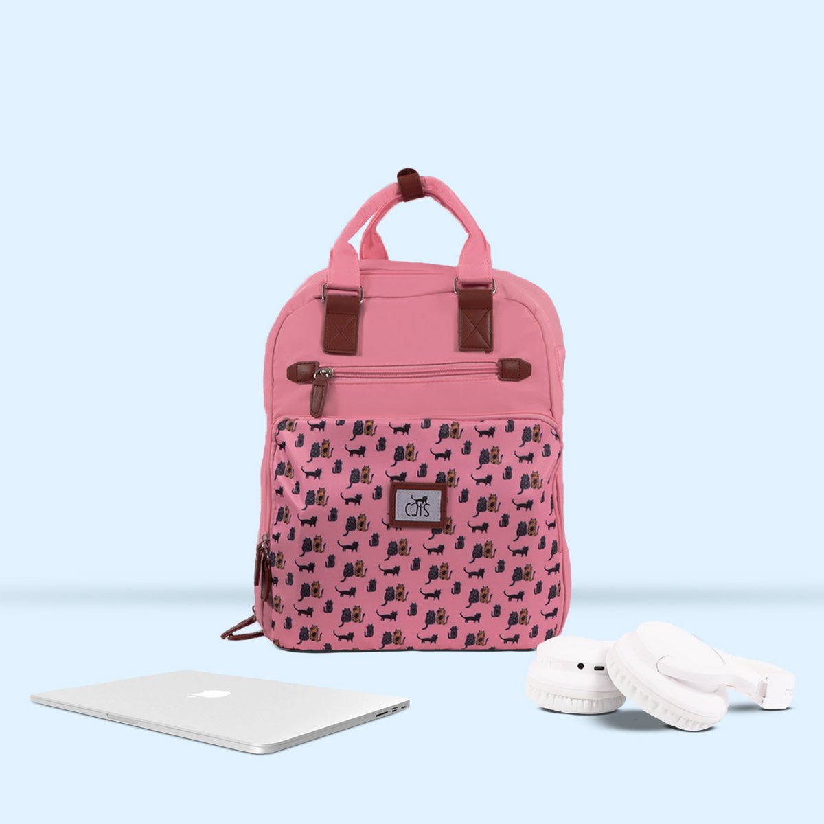 Biggdesign Cats Laptop Backpack, Water-Resistant, 15 inch Laptop Compatible School Bag, Pink