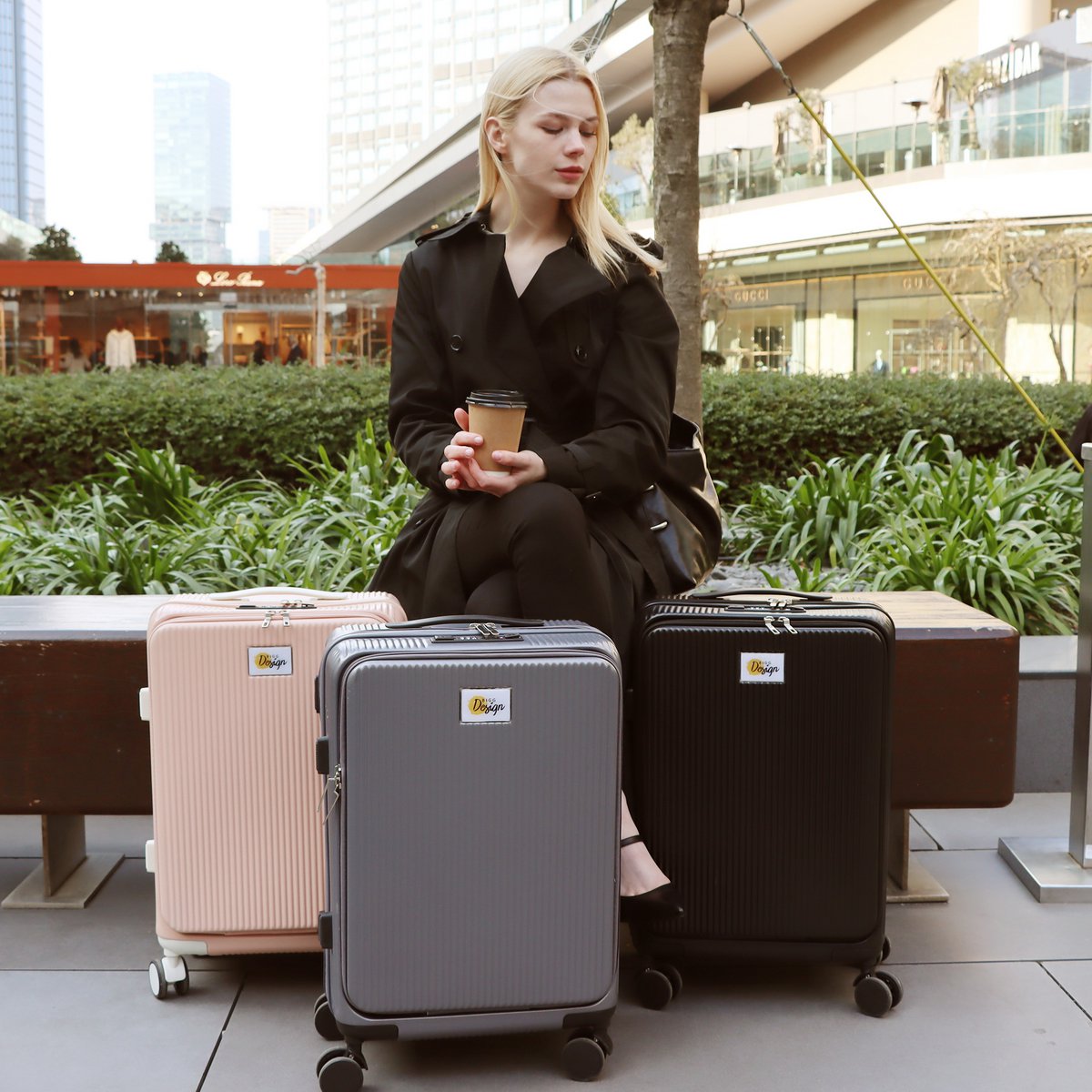 Biggdesign Moods Up Luggage with Cup Holder and USB Port, 20", Black