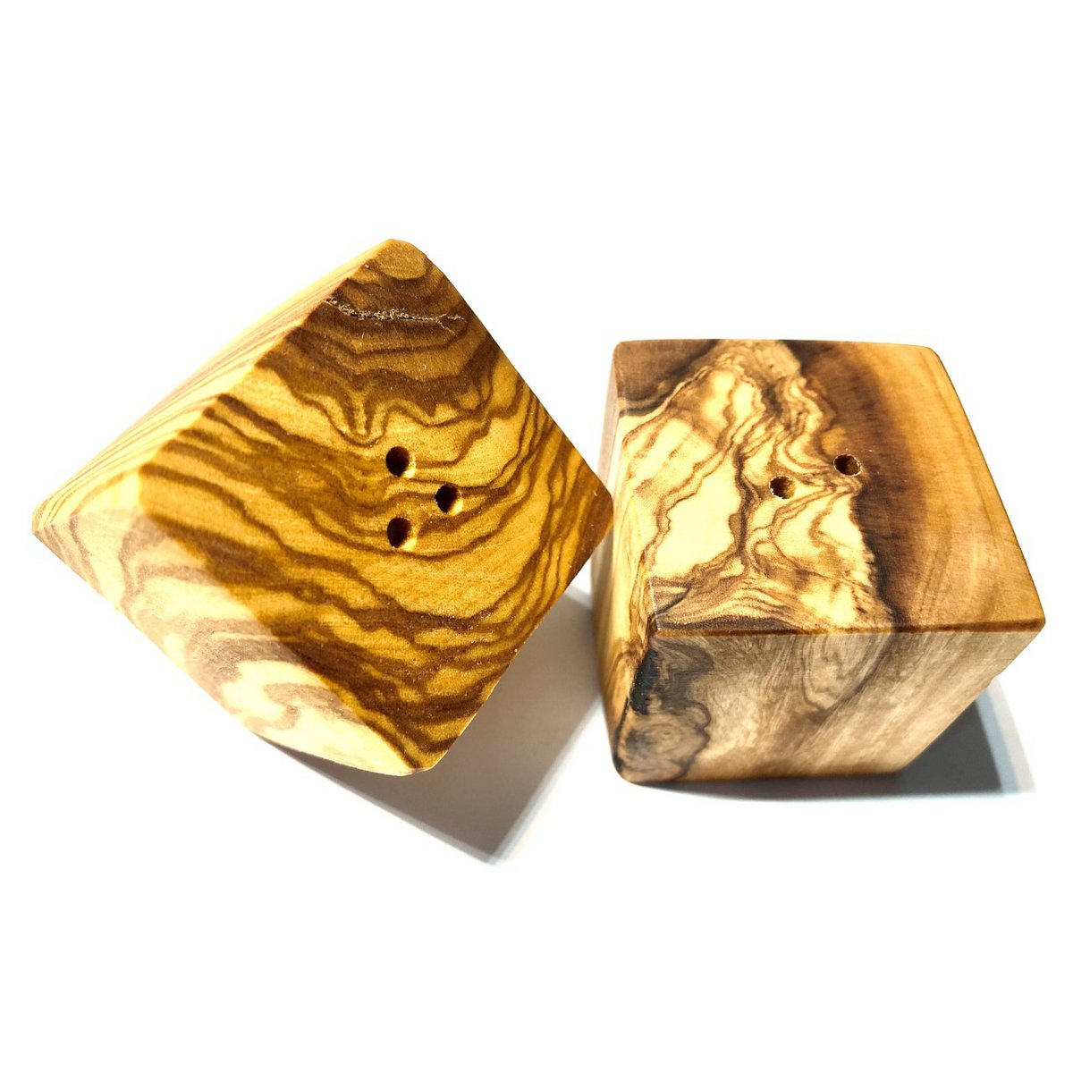 Set of 2 salt and pepper shakers CUBE made of olive wood