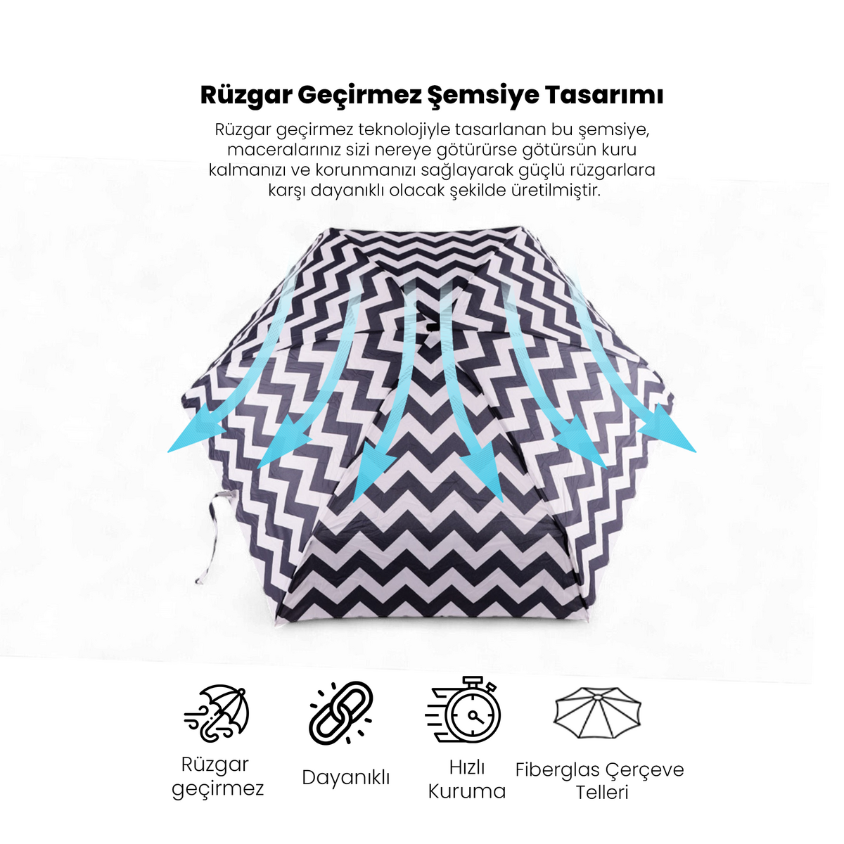 Biggdesign Moods Up Black and White Zigzag Mini Umbrella