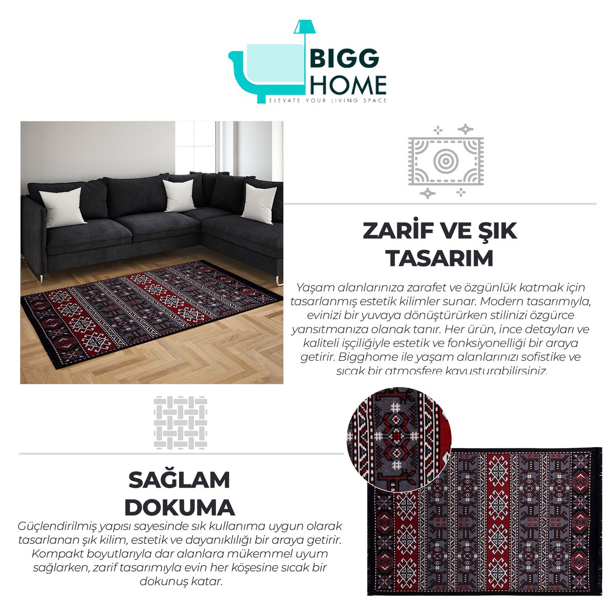 BiggHome Double-Sided Rug - Modern, Vintage Design, Washable
