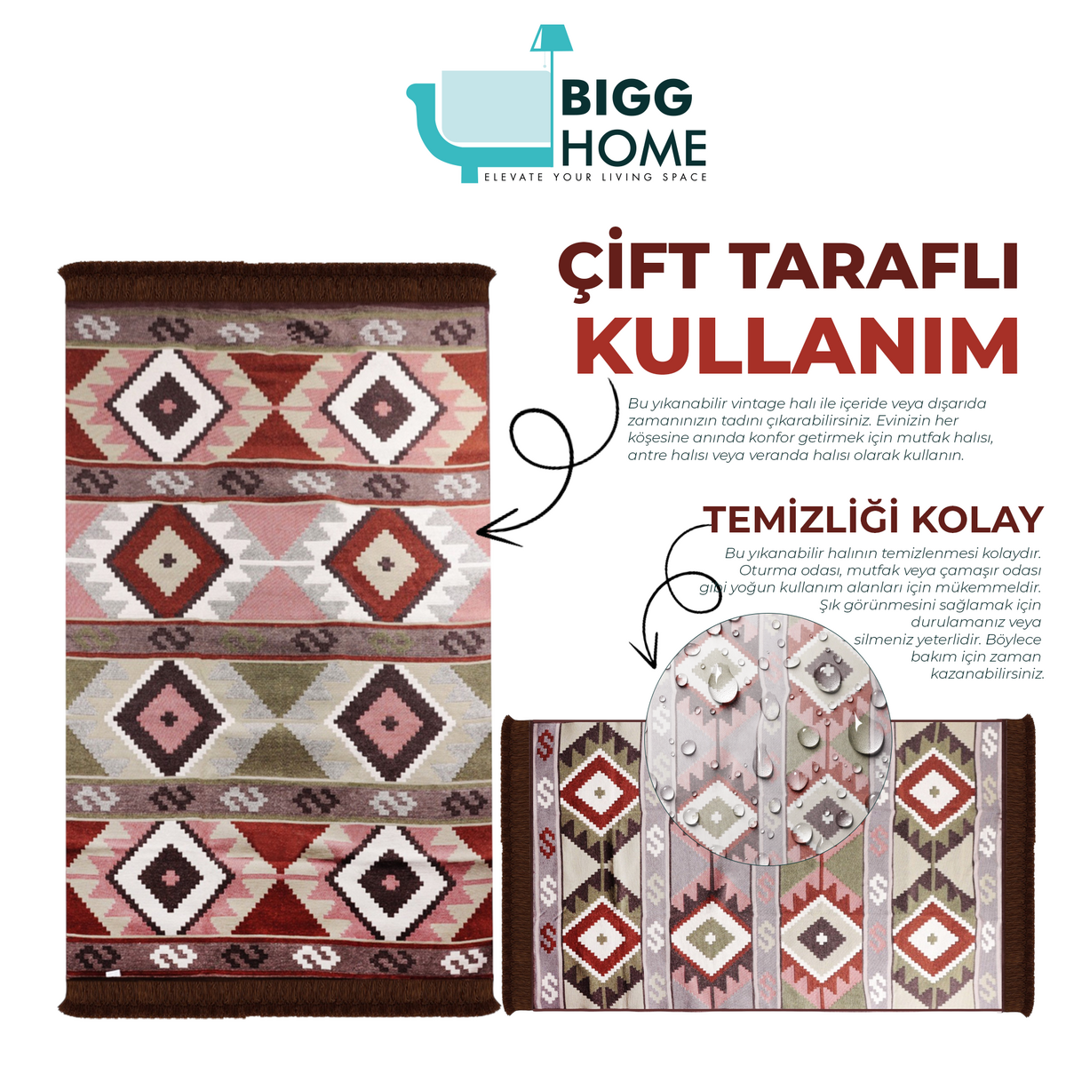 Bigghome SA1583B Double Sided Rug 47,25 * 70,85 inch, 5.7 lbs