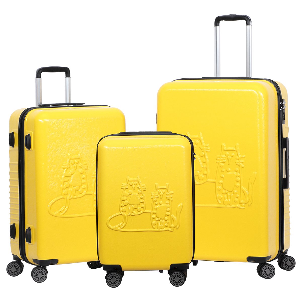 Biggdesign Cats Hardshell Spinner Luggage Set, Yellow, 3 Pcs. 44 - 66 - 99 lbs