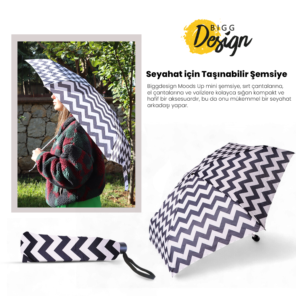 Biggdesign Moods Up Black and White Zigzag Mini Umbrella