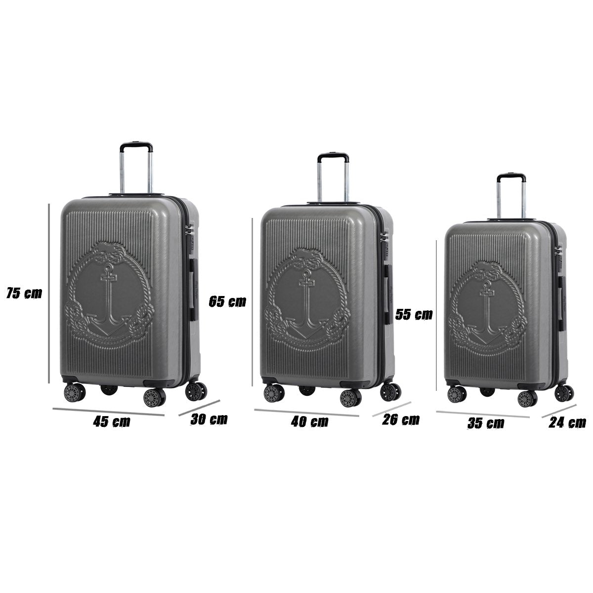 Biggdesign Ocean Hardshell Spinner Luggage Set, Gray, 3 Pcs, 44 - 66 - 99 lbs