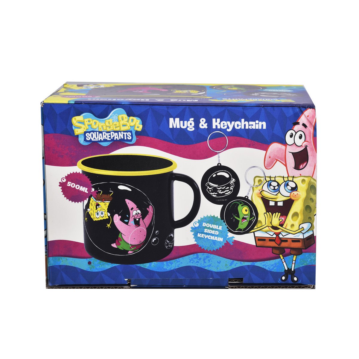 Spongebob Squarepants mug including keychain, SpongeBob and Patrick with soap bubbles, official merch