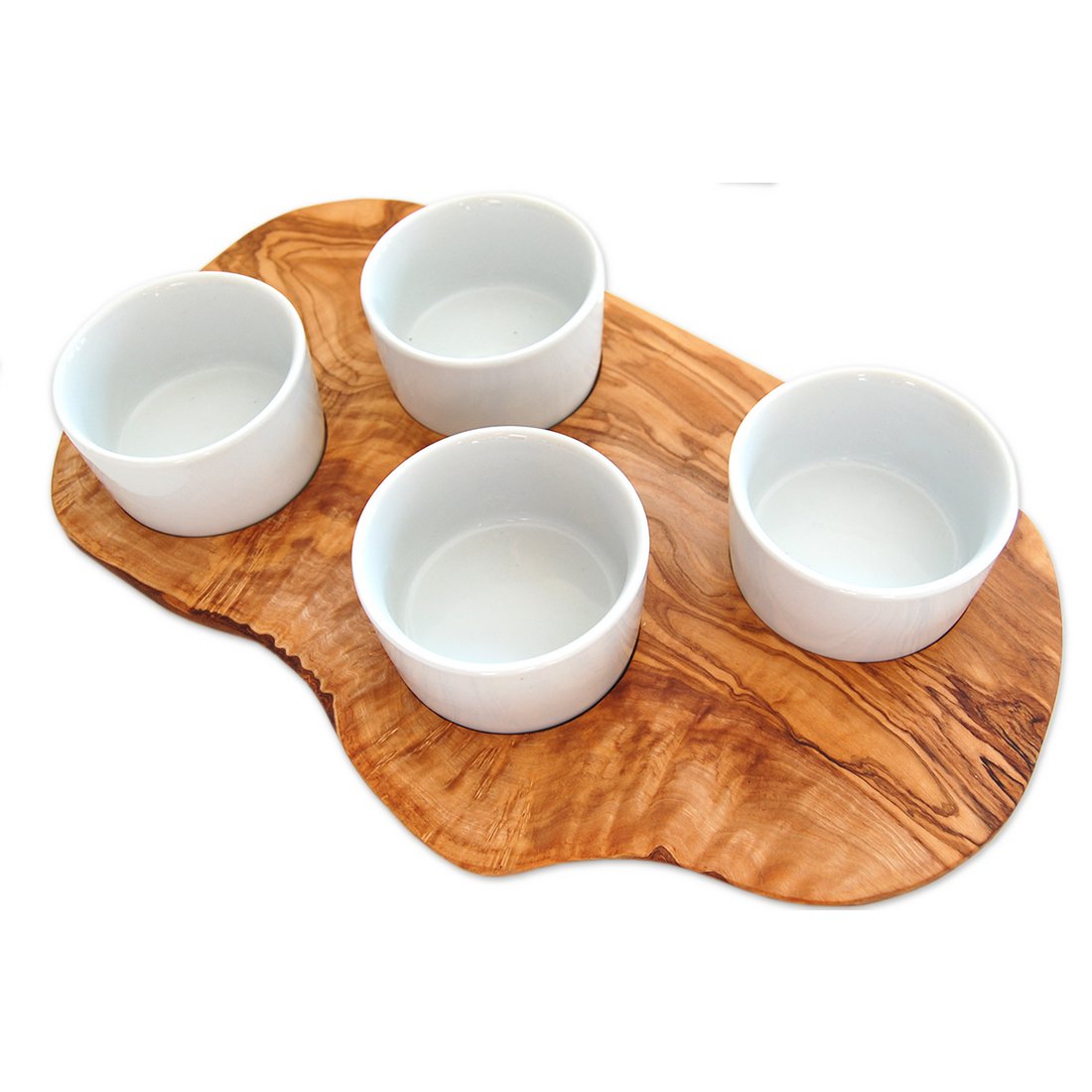 Serving board for dips incl. 4 small porcelain bowls