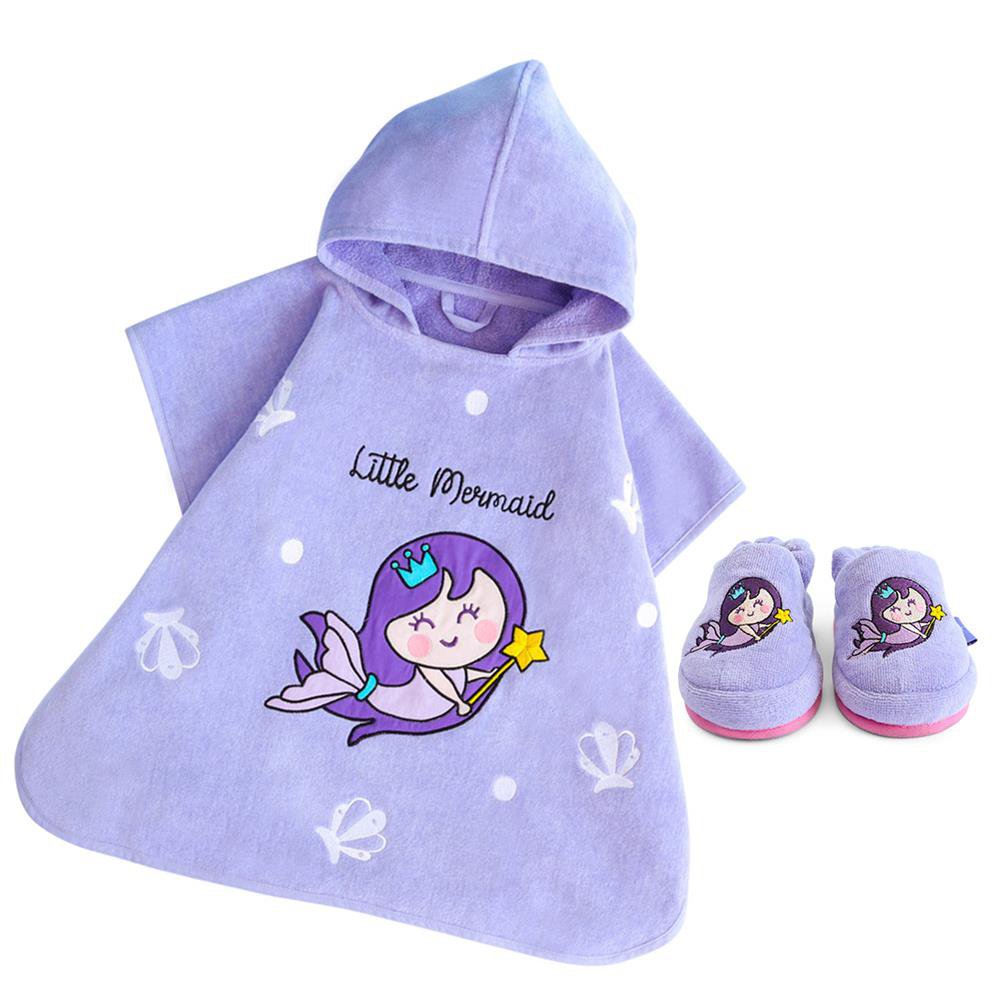 Milk&Moo Kids Poncho and House Slippers Little Mermaid