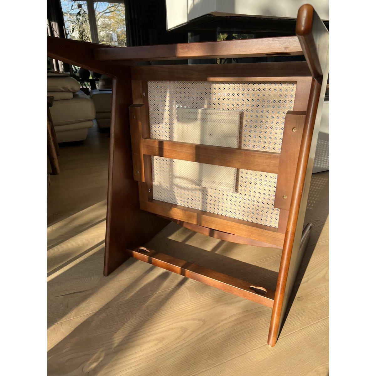 Kangaroo chair - Jeanneret style - massive wood and rattan