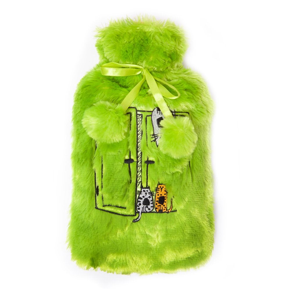 Biggdesign Cats Green Hot Water Bottle with Soft Plush Cover 68 OZ