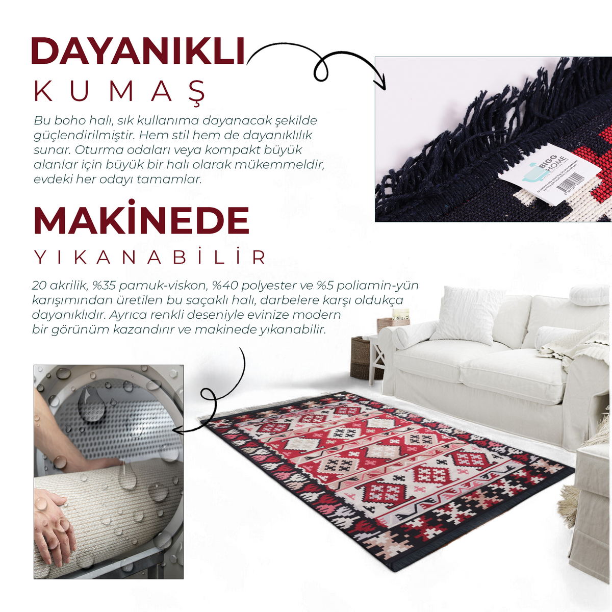 Bigghome SA1590A Double Sided Rug 47,25 * 70,85 inch, 5.7 lbs