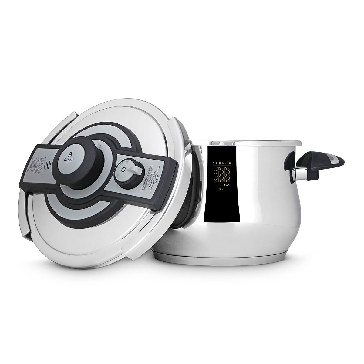 Serenk 6L Stainless Steel Pressure Cooker, Dishwasher Safe, Induction Compatible, Safety Lock