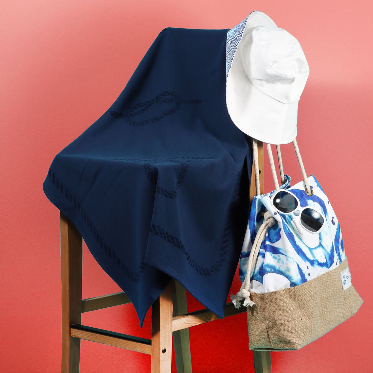Anemoss Sailor Knots Beach Towel – Navy Blue, 140x70 cm/27.5x55 inches