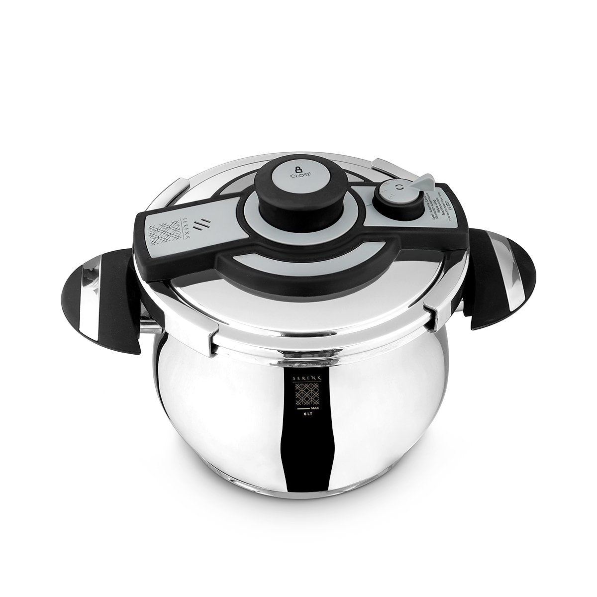 Serenk 6L Stainless Steel Pressure Cooker, Dishwasher Safe, Induction Compatible, Safety Lock