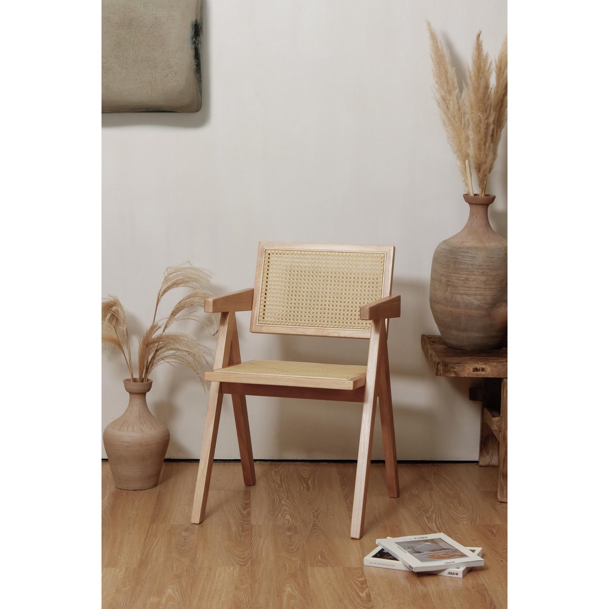 chair Pierre Jeanneret clear oak color + rattan, high quality