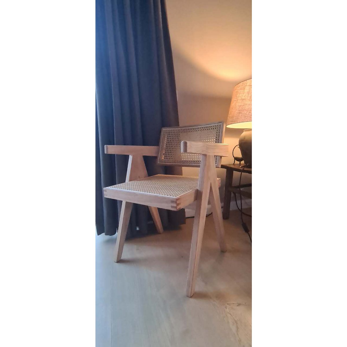 Luxury design chair Pierre Jeanneret walnut color + rattan, top quality - Chandigarh