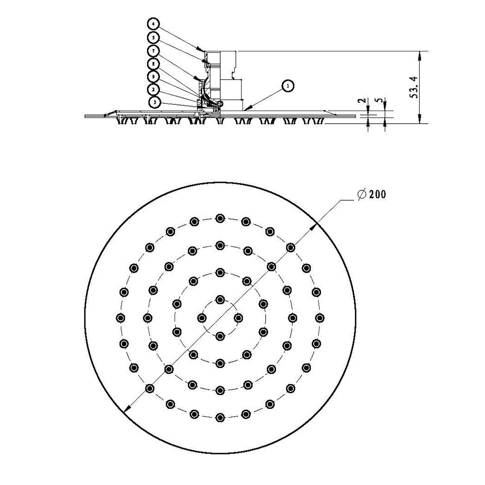 bath & more round overhead shower, Ø 200 mm, high-gloss chrome-plated stainless steel
