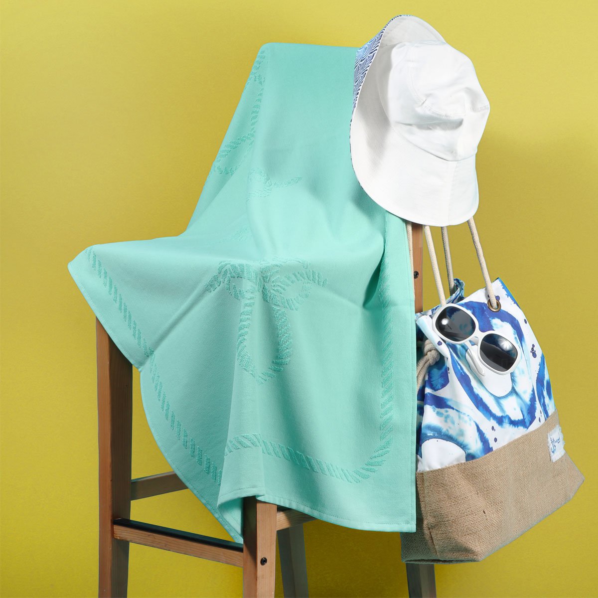 Anemoss Sailor Knots Beach Towel – Mint Green, 140x70 cm/27.5x55 inches