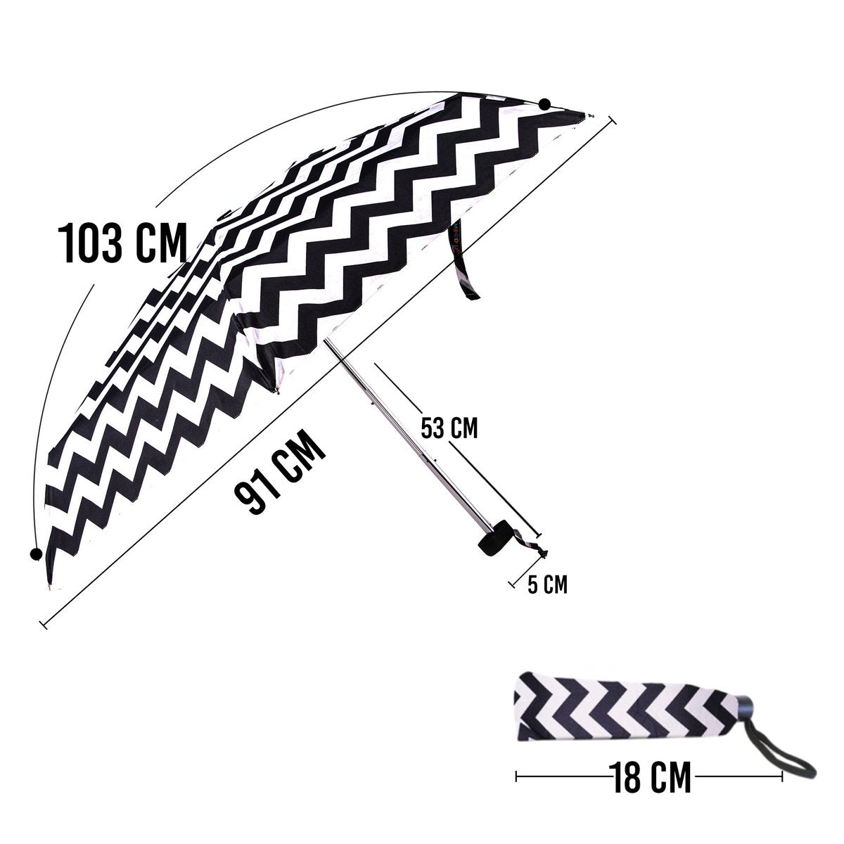 Biggdesign Moods Up Black and White Zigzag Mini Umbrella