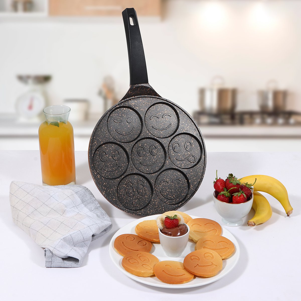 Serenk Fun Cooking Smile Mini Pancakes Maker, 10.2 inch, Nonstick Bakeware