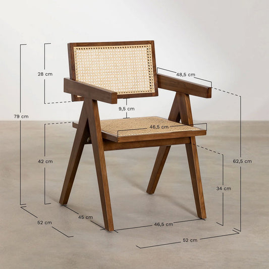 Luxury wood and rattan chairs walnut color - Pierre Jeanneret  - Chandigarh