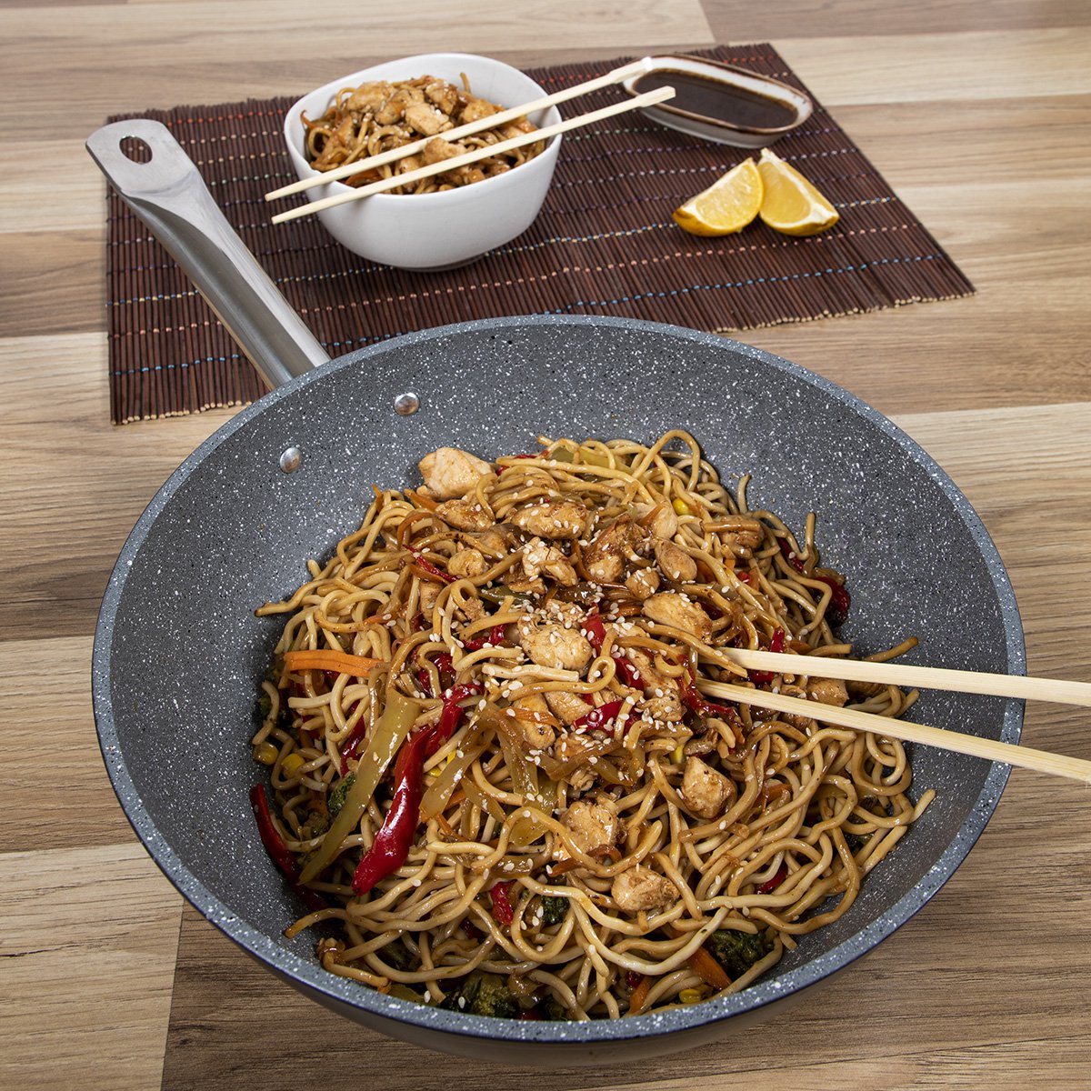 Serenk Excellence Nonstick Wok Pan, PFOA Free Granite, 3.90 Qt Frying Pan
