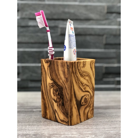 Toothbrush mug SQUARE made of olive wood