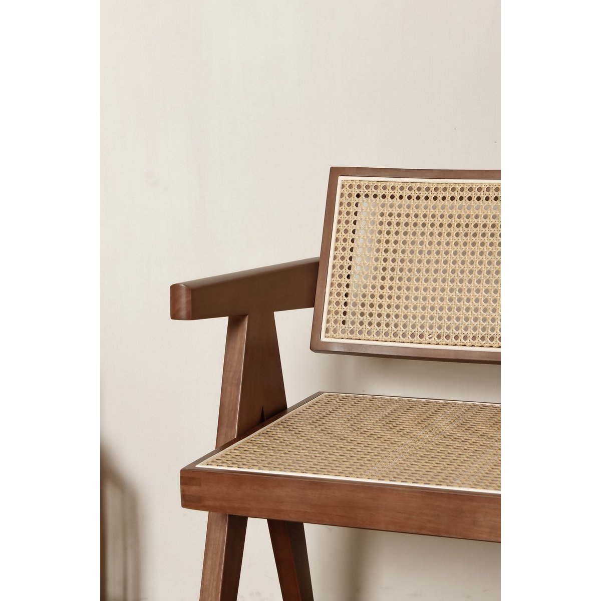 Luxury design chair Pierre Jeanneret walnut color + rattan, top quality - Chandigarh