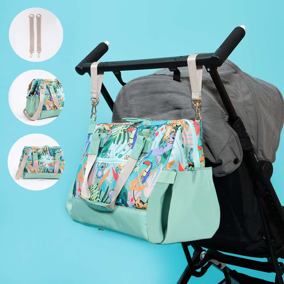 Milk&Moo Waterproof Diaper Multifunctional Baby Travel Nappy Bag Jungle Friends