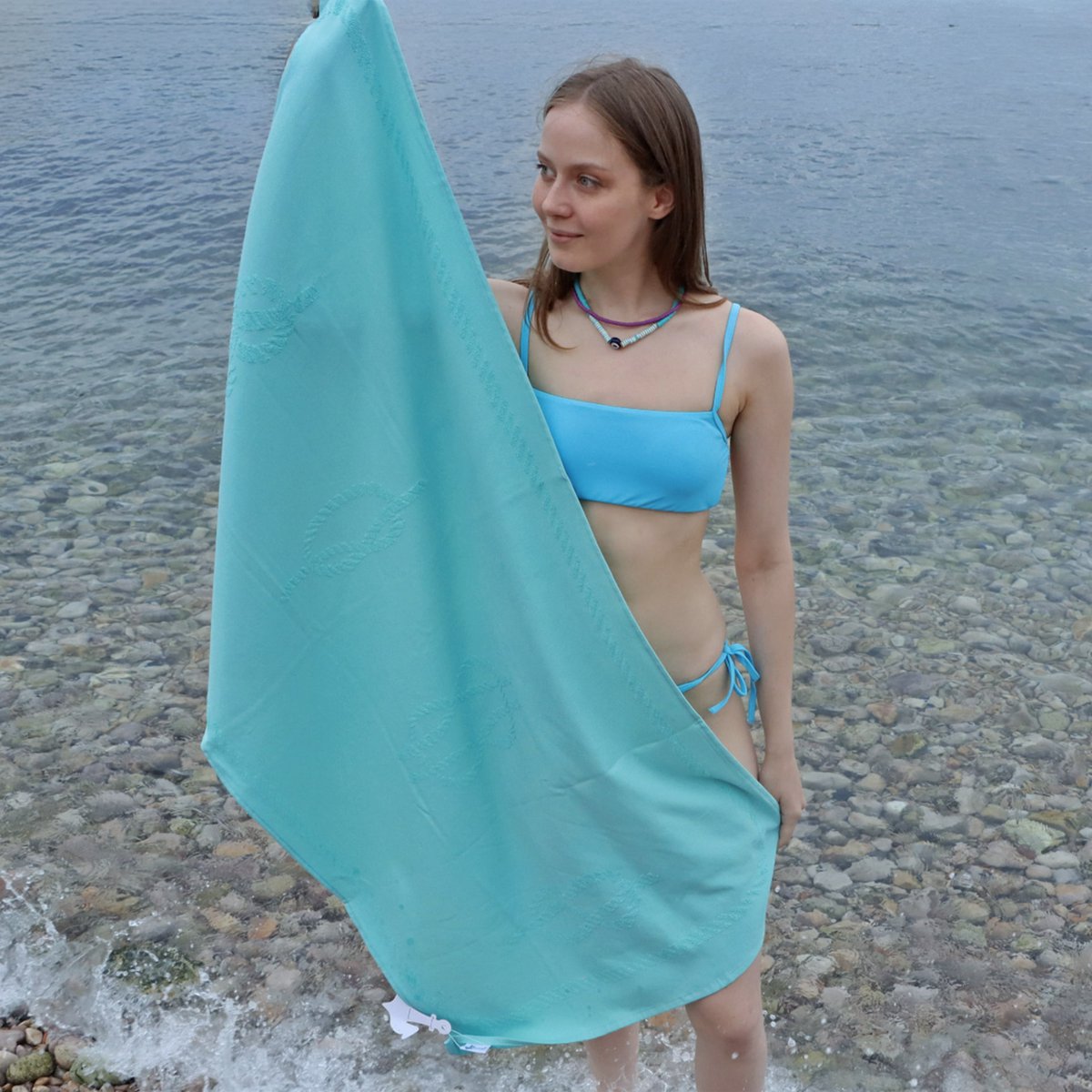 Anemoss Sailor Knots Beach Towel – Mint Green, 140x70 cm/27.5x55 inches