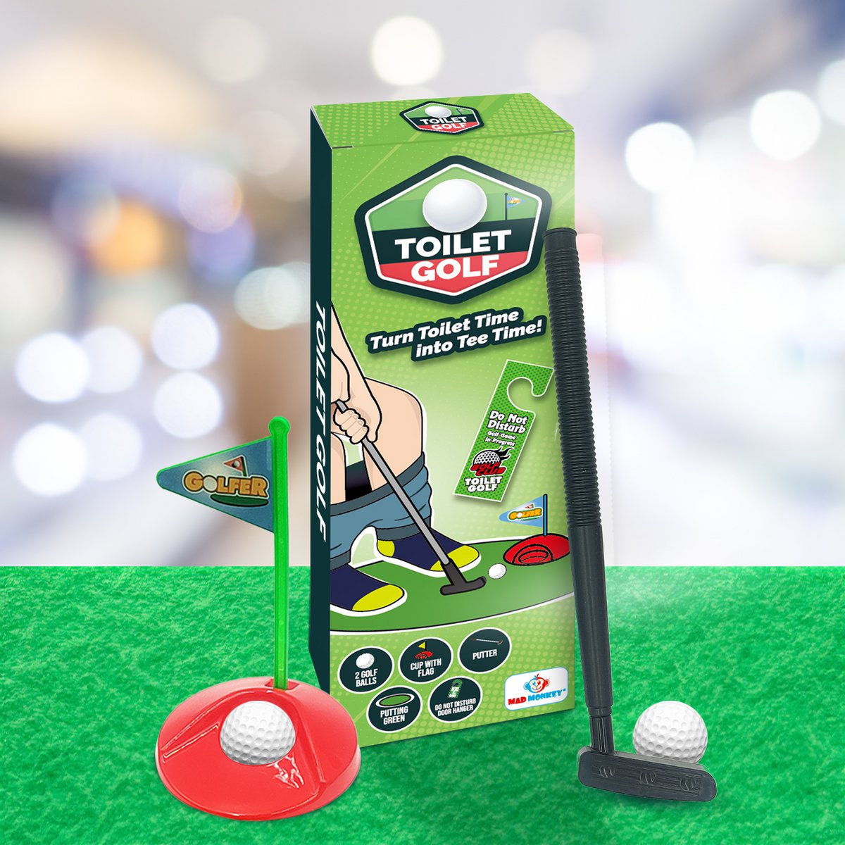 Mad Monkey - mini golf game with clubs and balls toilet golf set, toilet mini golf