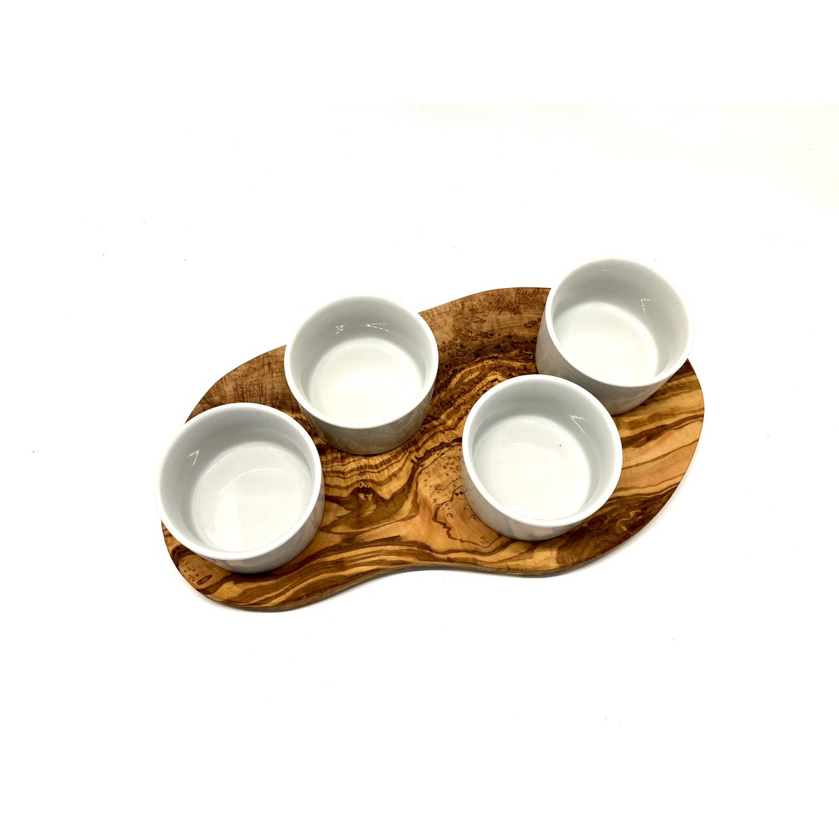 Serving board for dips incl. 4 small porcelain bowls