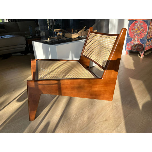 Kangaroo chair - Jeanneret style - massive wood and rattan