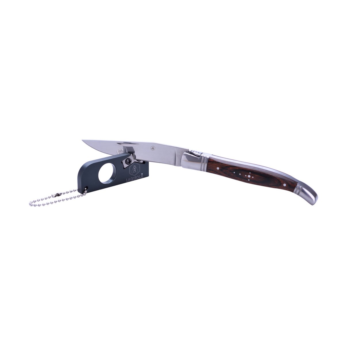 Laguiole - Folding knife set with keychain sharpener - Stainless steel, Pakka wood - Handy for outdoor activities - Beautiful gift box - Stainless steel