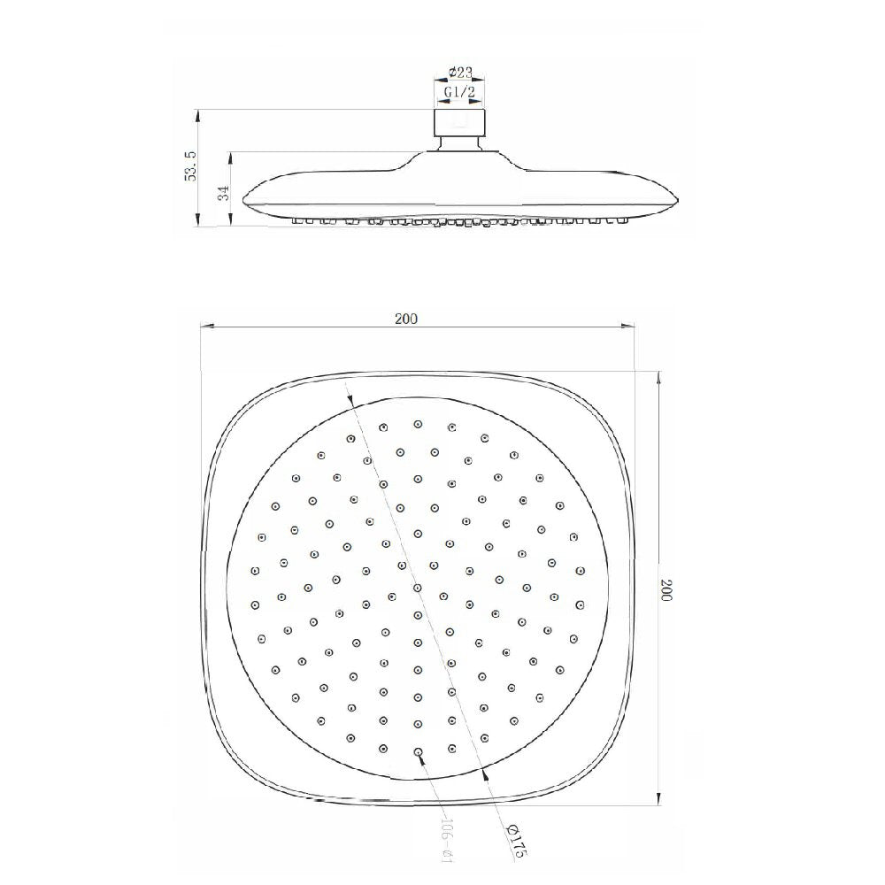 bath & more Bathrain overhead shower, 200 x 200 mm, 1-jet, chrome / blue