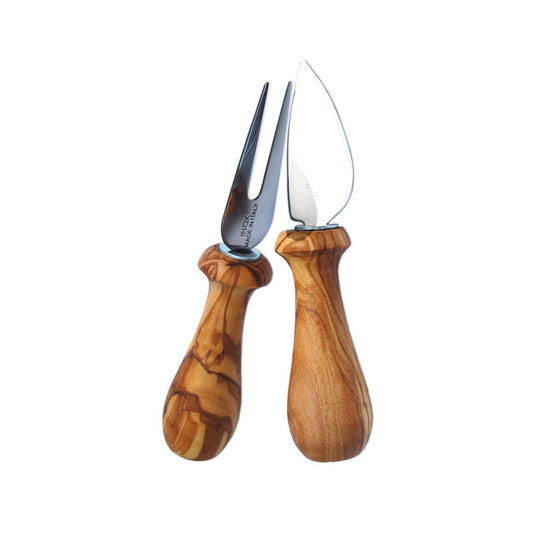 Set of 2 cheese cutlery with olive wood handle