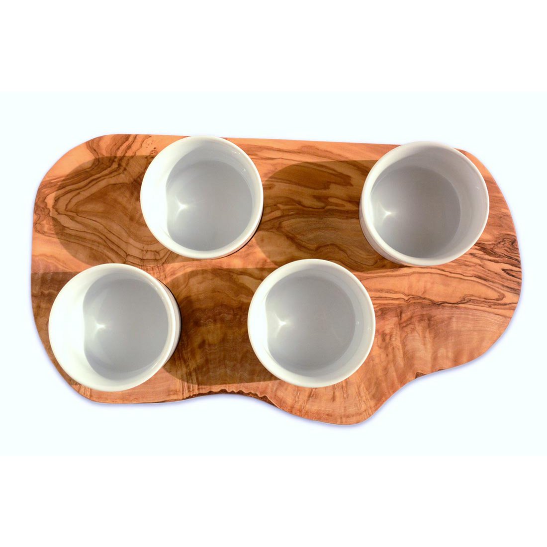 Serving board for dips incl. 4 small porcelain bowls