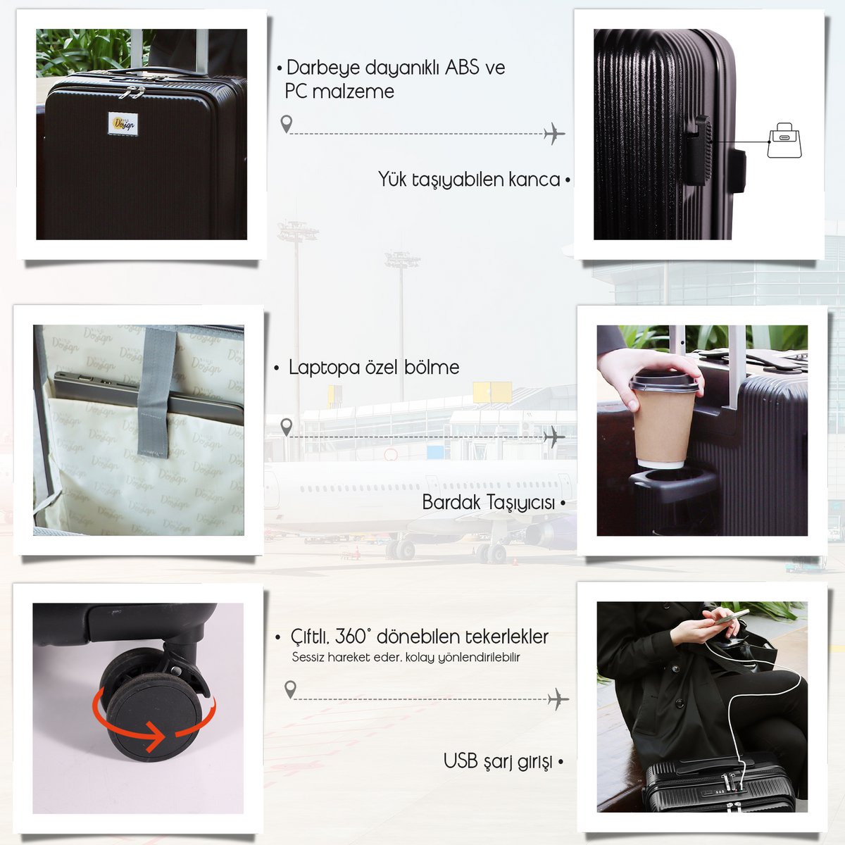 Biggdesign Moods Up Luggage with Cup Holder and USB Port, 20", Black