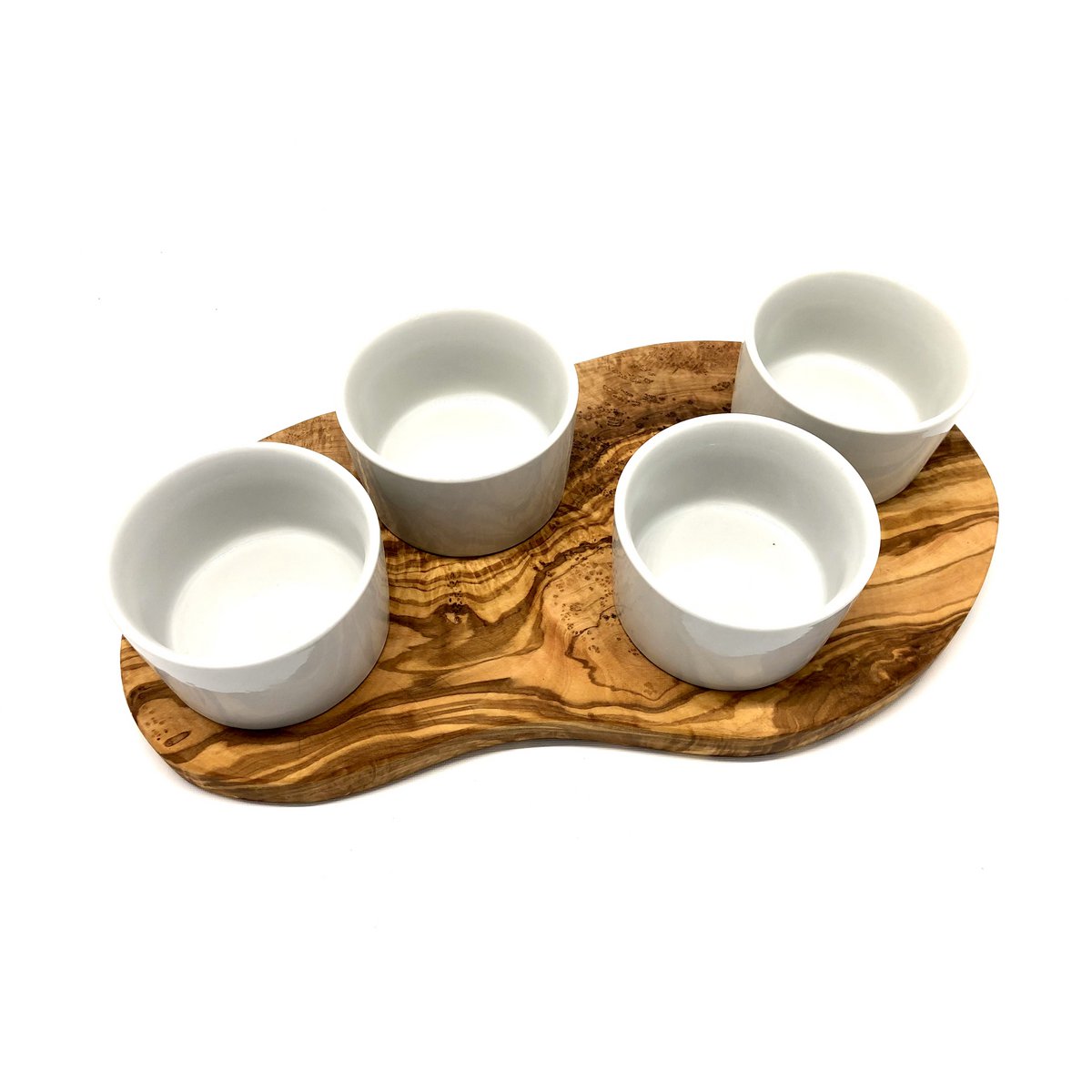 Serving board for dips incl. 4 small porcelain bowls