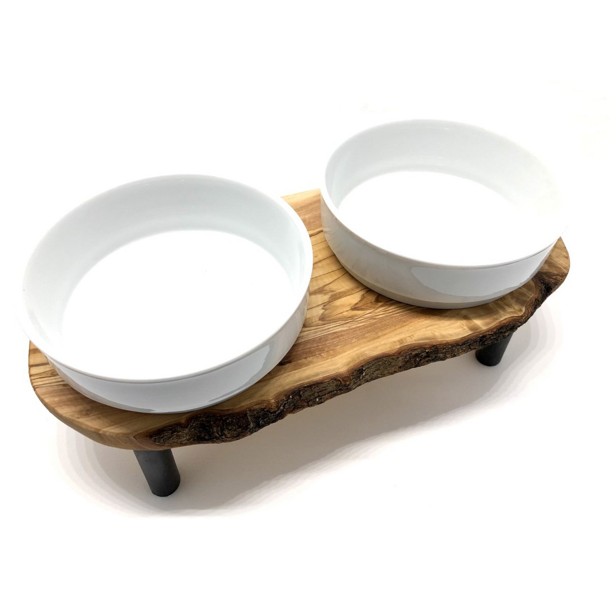Feeding station RUSTY PLUS (2 x 0.9 liter porcelain bowl) "jacked up" for feed & water