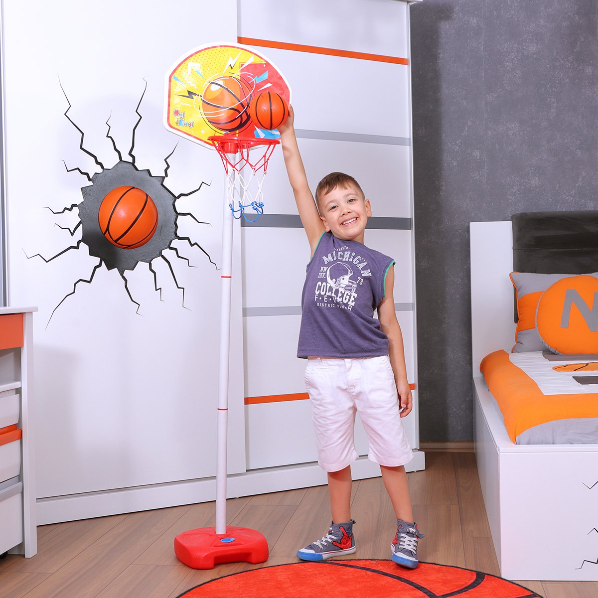 Ogi Mogi Indoor and Outdoor Basketball Set, Adjustable Height Pole 2.4 to 5 Ft