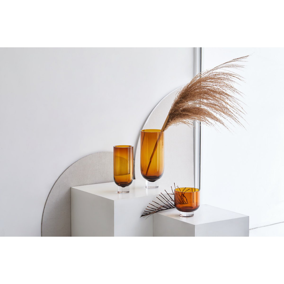 Modern Luxury 9MM thick glass vase, Sober Design, very tall, warm dark orange, OMAHA36AM