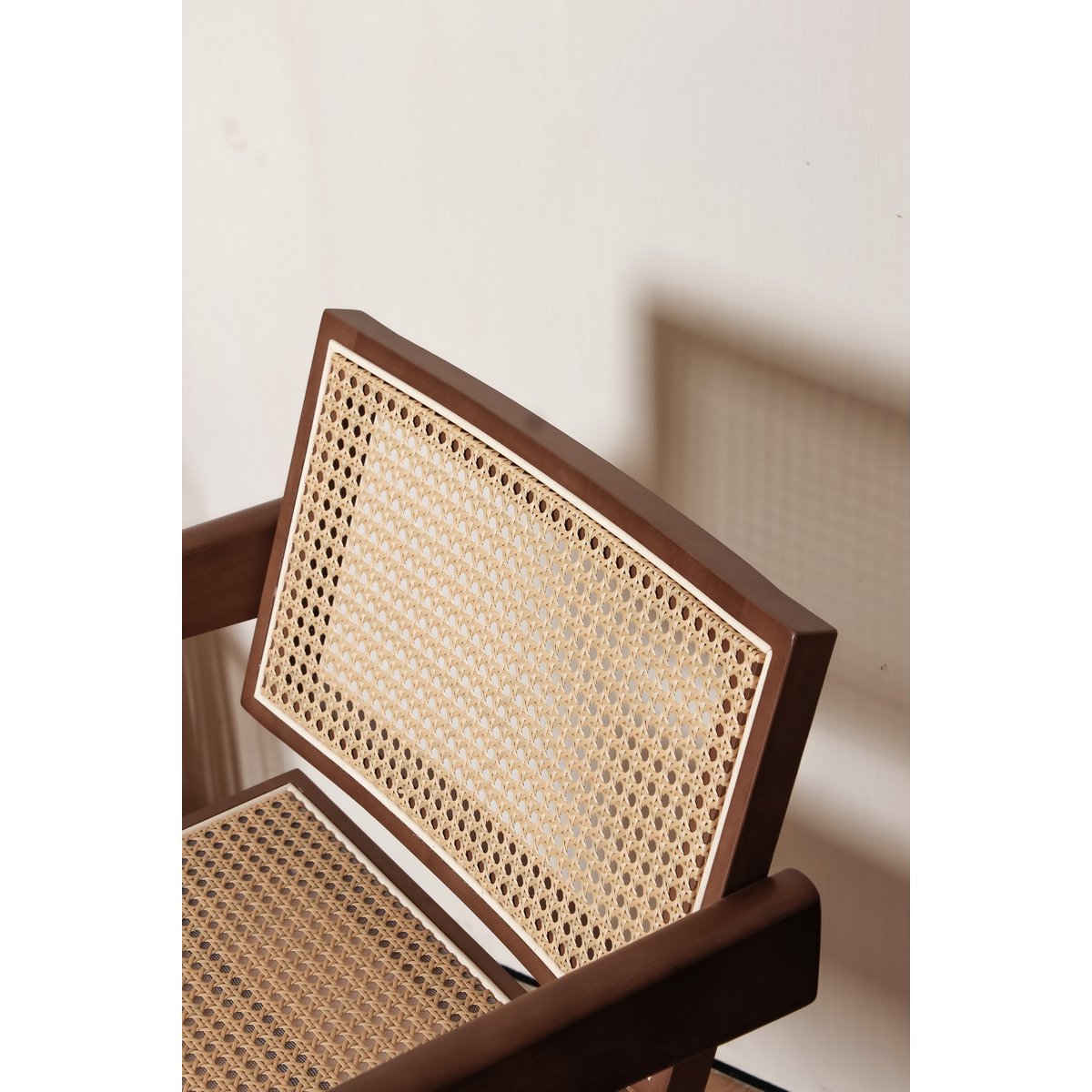Luxury design chair Pierre Jeanneret walnut color + rattan, top quality - Chandigarh