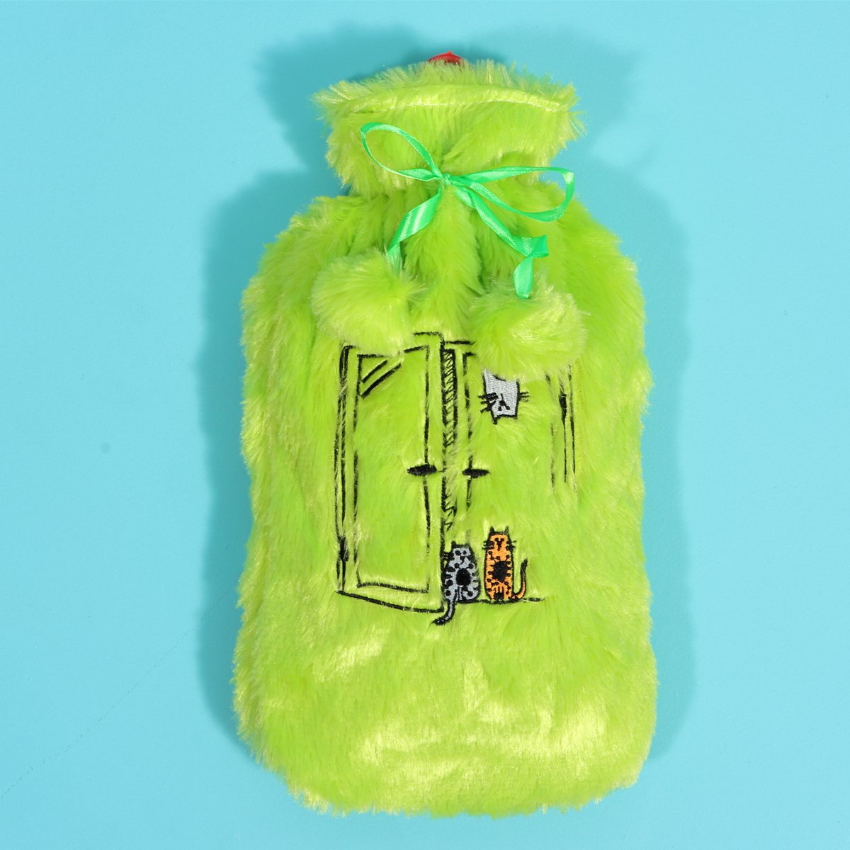 Biggdesign Cats Green Hot Water Bottle with Soft Plush Cover 68 OZ