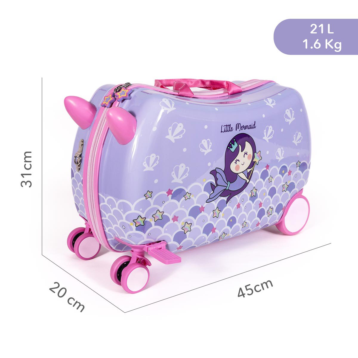 MILK&MOO Rideable Kids Suitcase Little Mermaid, Fun and Safe, 50kg/110Lb